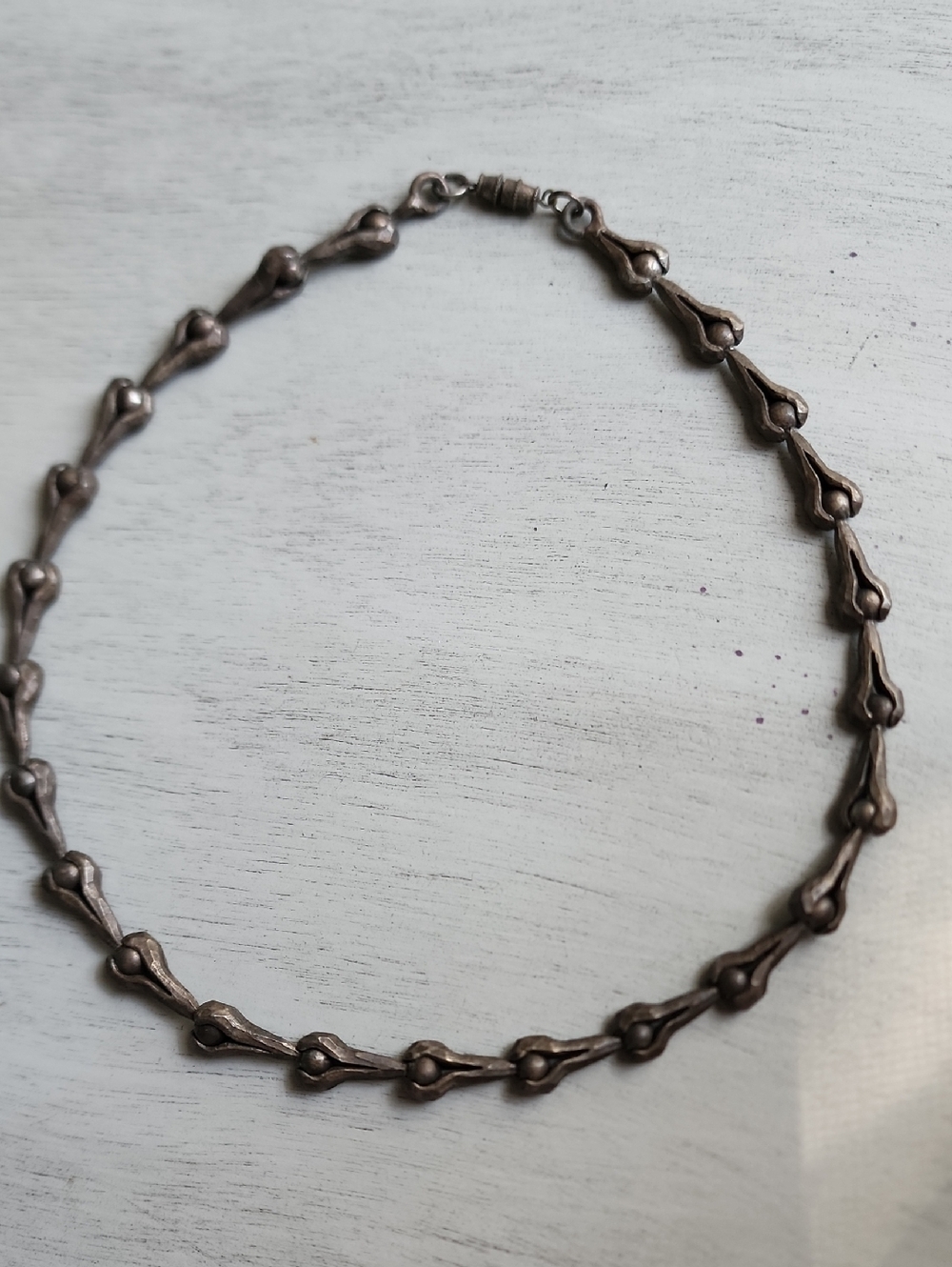 Vintage Custom Hammered Metal Brutalist Ball Link Necklace Unique